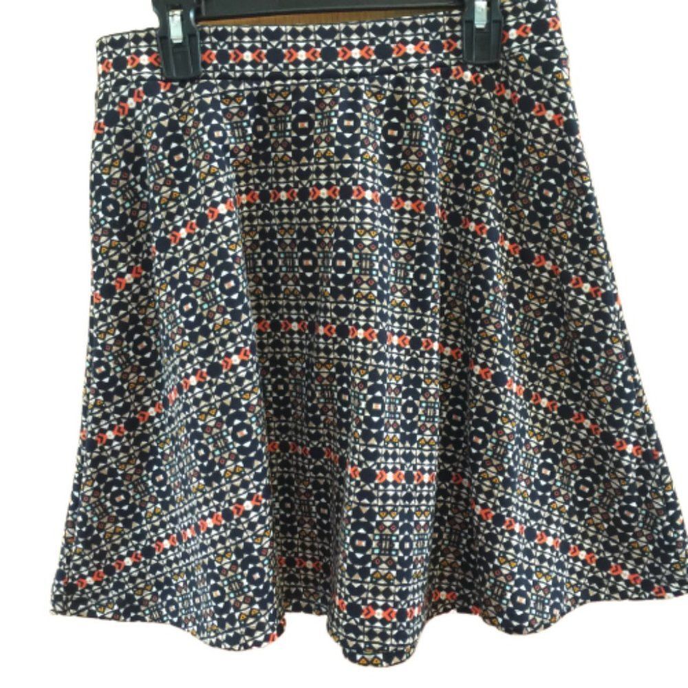 H&M Black Red Geometric Boho Knit School Girl A-Line Flare Skirt S